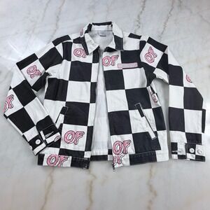 Odd Future OF Donut Checkered Zip Up Jacket Black White Pink Small Streetwear